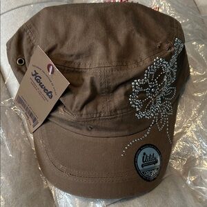 Brown Rhinestone Floral Cap